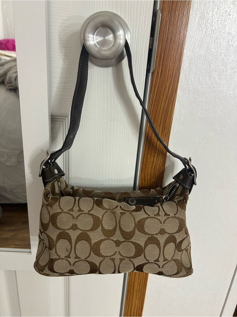 Vintage Coach Brown Signature Canvas Shoulder Bag